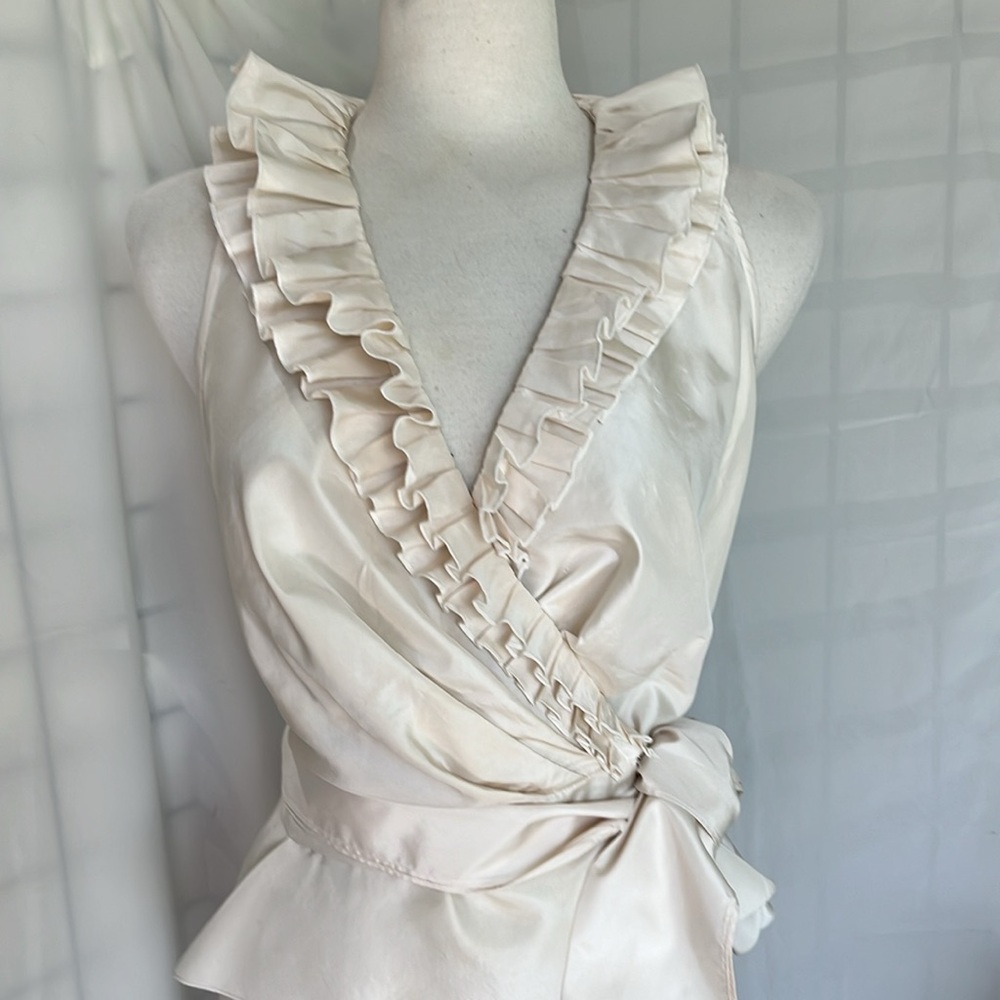 Tadashi Shoji Cream Ruffle Satin Wrap Camisole